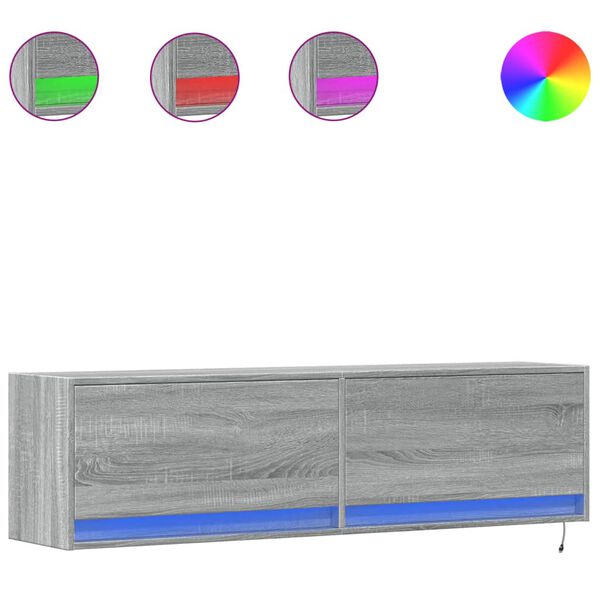 vidaXL TV-seinäkaappi LED-valoilla harmaa Sonoma 140x31x38 cm