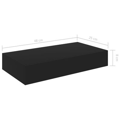 vidaXL Kelluva seinähylly vetolaatikolla musta 48x25x8 cm