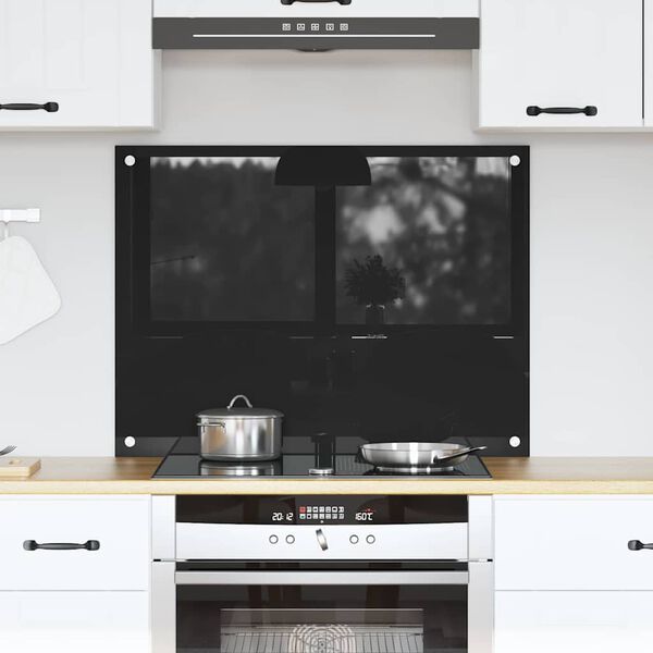 vidaXL Keitti&ouml;n suojapaneeli Musta 80 x 60 cm karkaistu lasi