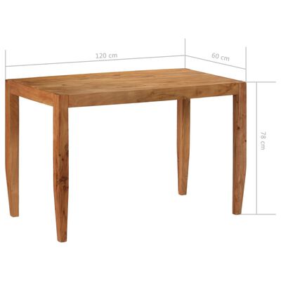 vidaXL Ruokapöytä täysi akaasiapuu 120x60x78 cm ruskea