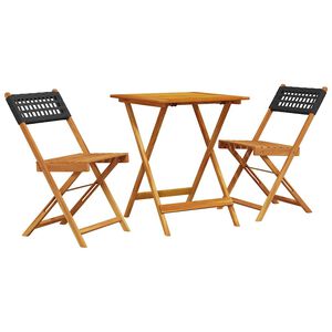 vidaXL 3-osainen Bistrosarja musta polyrottinki ja t&auml;ysi akasiapuu