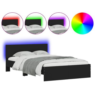 vidaXL Sängynrunko päädyllä ja LED-valoilla musta 135x190 cm
