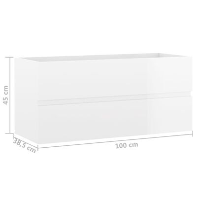 vidaXL Allaskaappi korkeakiilto valkoinen 100x38,5x45 cm lastulevy