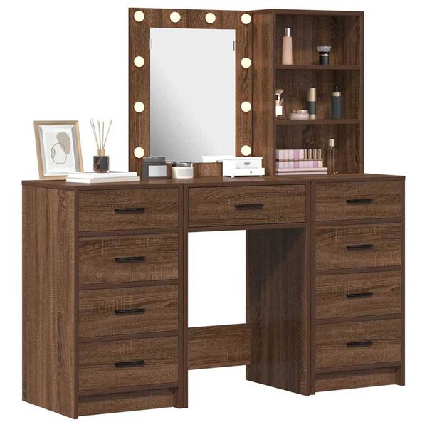 vidaXL Meikkip&ouml;yt&auml; hyllyll&auml; 3 pcs Ruskea 40 x 41 x 135 cm Tekninen puu