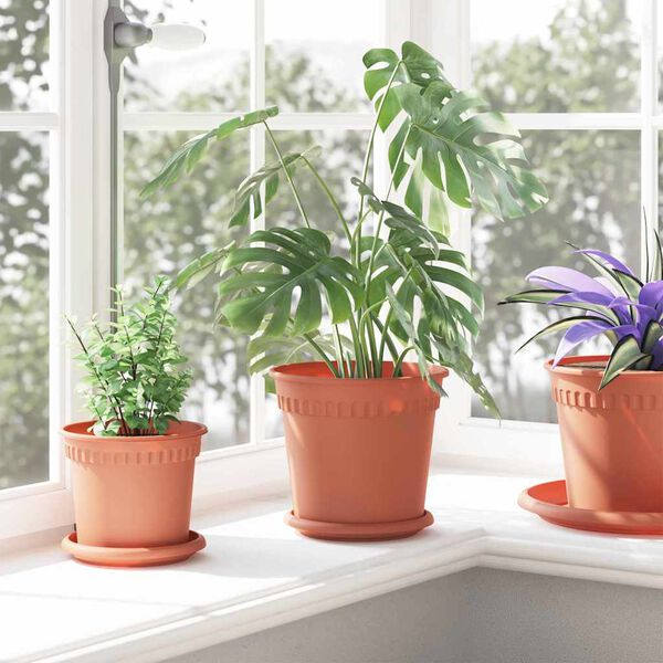 vidaXL Py&ouml;re&auml; kukkaruukku 24 pcs Tiilenpunainen &Oslash; 19 x 16 cm Muovi