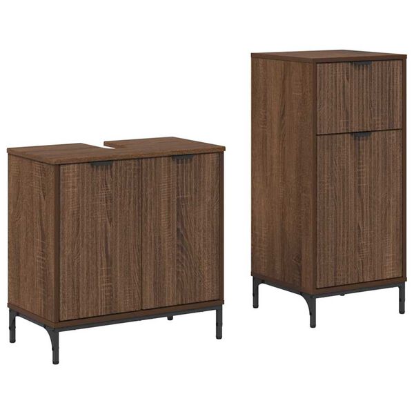 vidaXL Kylpyhuonekalustesetti hyllyll&auml; 2 pcs Ruskea tammi Tekninen puu