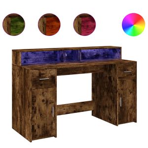 vidaXL Ty&ouml;p&ouml;yt&auml; LED-valoilla savutammi 140x55x91 cm tekninen puu