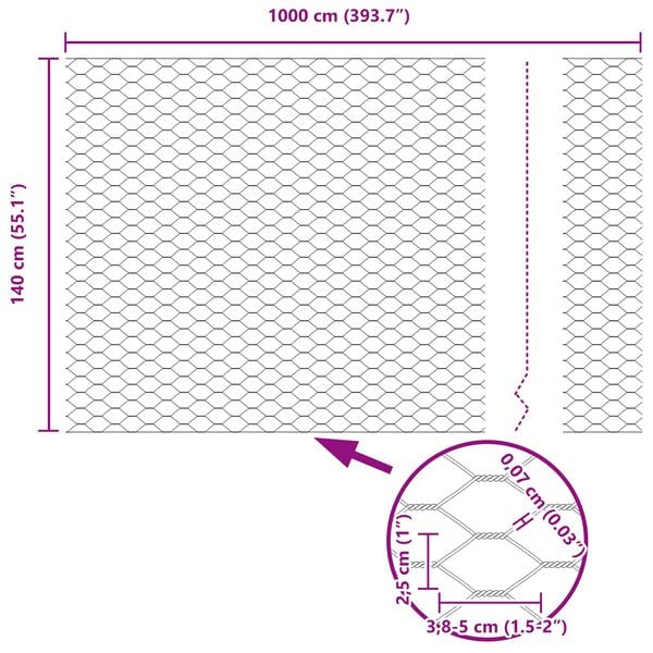 vidaXL Kuusikulmainen aita Vihreä 1.4 x 10 m Teräs