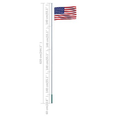 vidaXL Yhdysvaltojen lippu ja tanko alumiini 6,2 m