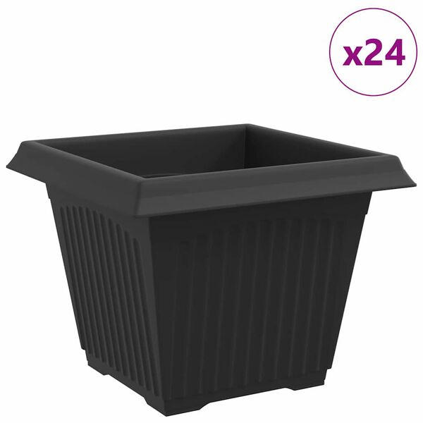 vidaXL Neli&ouml; Kukkaruukku 24 pcs Musta 28,5 x 28,5 x 22 cm Muovi