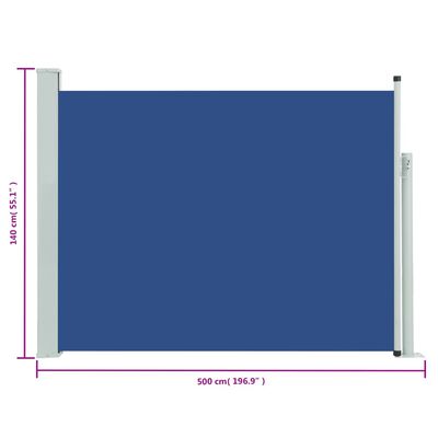 vidaXL Sisäänvedettävä terassin sivumarkiisi 140x500 cm sininen