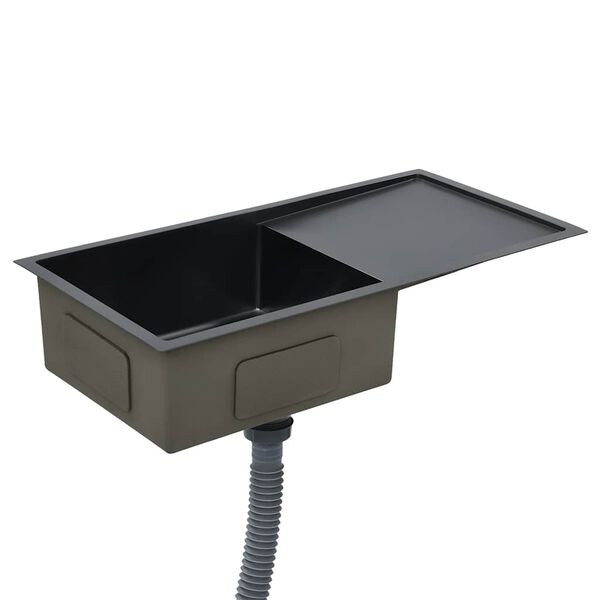 vidaXL Käsintehty keittiön tiskiallas musta ruostumaton teräs