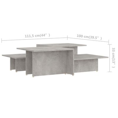 vidaXL Sohvapöydät 2 kpl betoninharmaa 111,5x50x33 cm tekninen puu