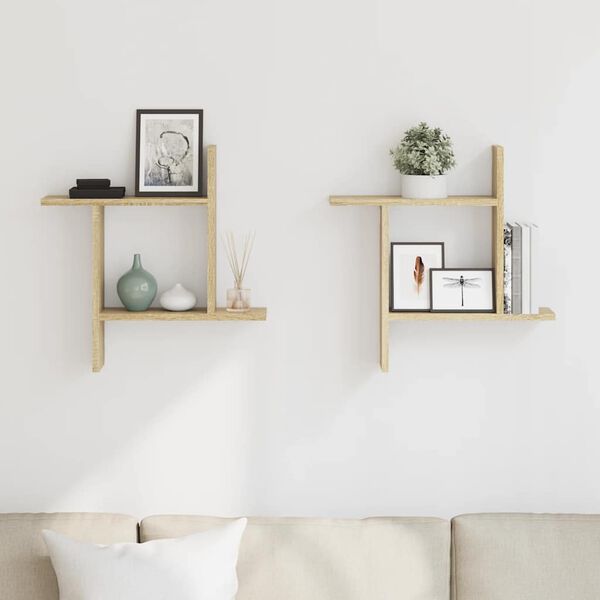 vidaXL Sein&auml;hyllyt 2 kpl Sonoma-tammi 50x12x50 cm tekninen puu