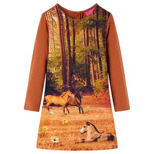 Lasten pitk&auml;hihainen mekko konjakki 92