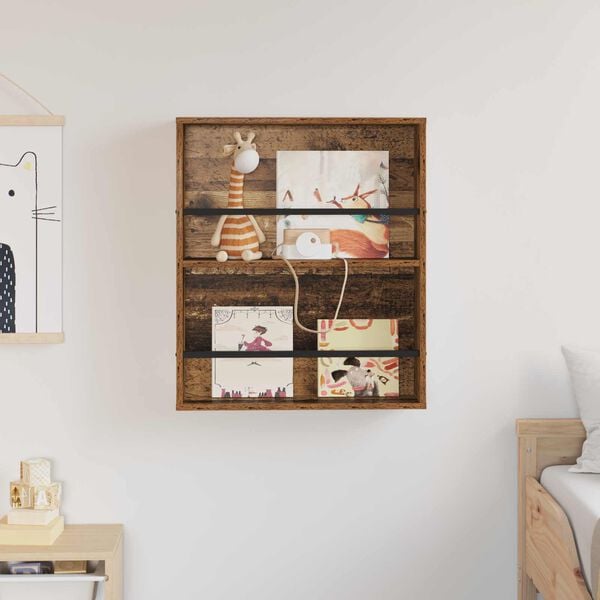 vidaXL Lehtiteline hyllyll&auml; Vanha puu 60 x 12 x 70 cm Tekninen puu