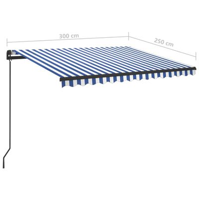 vidaXL Sisäänkelattava markiisi LED/tuulisensori 3x2,5 m sinivalkoinen