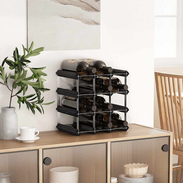 vidaXL Viinipulloteline 12 pullolle musta t&auml;ysi m&auml;nty