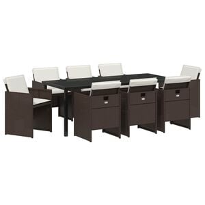 vidaXL Piharuokailu setti 9 pcs Ruskea polyrottinki
