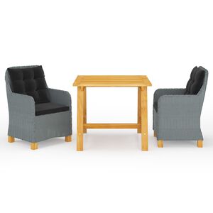 vidaXL 3-osainen Ulkoruokailuryhm&auml; tyynyill&auml; vaaleanharmaa