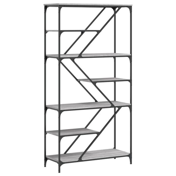 vidaXL Kirjahylly harmaa Sonoma 91x36x176 cm tekninen puu ja teräs