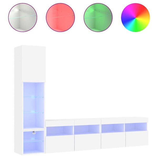 vidaXL 4-osainen LED TV-kaappisarja valkoinen tekninen puu