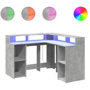 vidaXL Ty&ouml;p&ouml;yt&auml; LED-valoilla betoninharmaa 130x130x91 cm tekninen puu