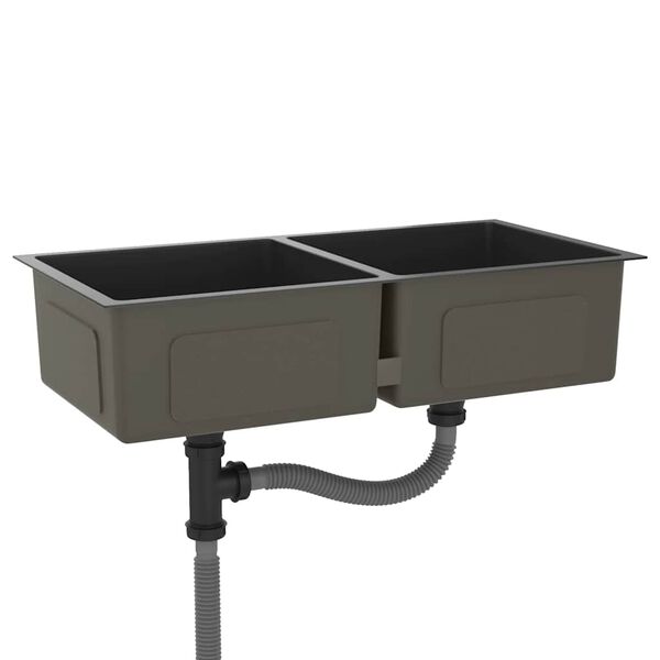 vidaXL Käsintehty tiskiallas musta ruostumaton teräs