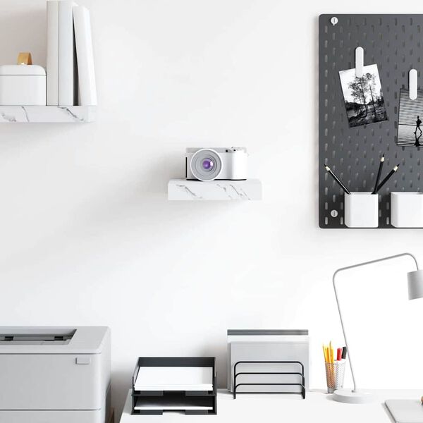 vidaXL Sein&auml;hylly Valkoinen marmori 23 x 23,5 x 4 cm Tekninen puu