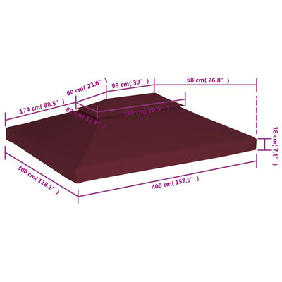 vidaXL Huvimajan katto 2 kerrosta 310 g/m² 4x3 m viininpunainen