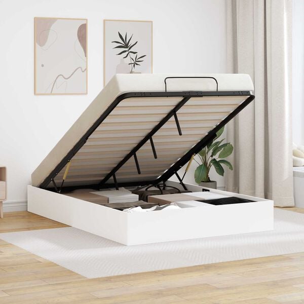 vidaXL Ottoman S&auml;ngyn Runko Valkoinen 203 x 140 x 25 cm K&auml;sitelty puu