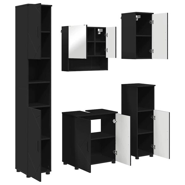 vidaXL Kylpyhuonekalustesetti 5 pcs Musta Tekninen puu & Metalli