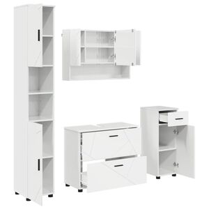vidaXL Kylpyhuonekalustesetti hyllyll&auml; 4 pcs Korkean kiillon valkoinen