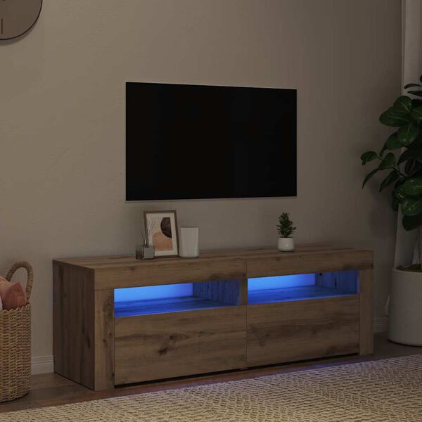vidaXL TV-kaappi LED-valoilla k&auml;sity&ouml;l&auml;inen tammi 120x35x40 cm