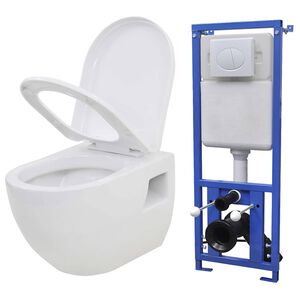 vidaXL Sein&auml;&auml;n kiinnitett&auml;v&auml; WC ja piilotettu s&auml;ili&ouml; keramia valkoinen