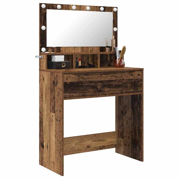 vidaXL Makuuhuoneen meikkip&ouml;yd&auml;t peilill&auml; Vanha Puu 80 x 39,6 x 135 cm