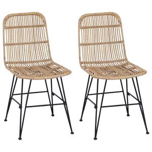 vidaXL Ruokatuoli 2 kpl Rattan ja Ter&auml;s Luonnollinen 41 x 55 x 85 cm
