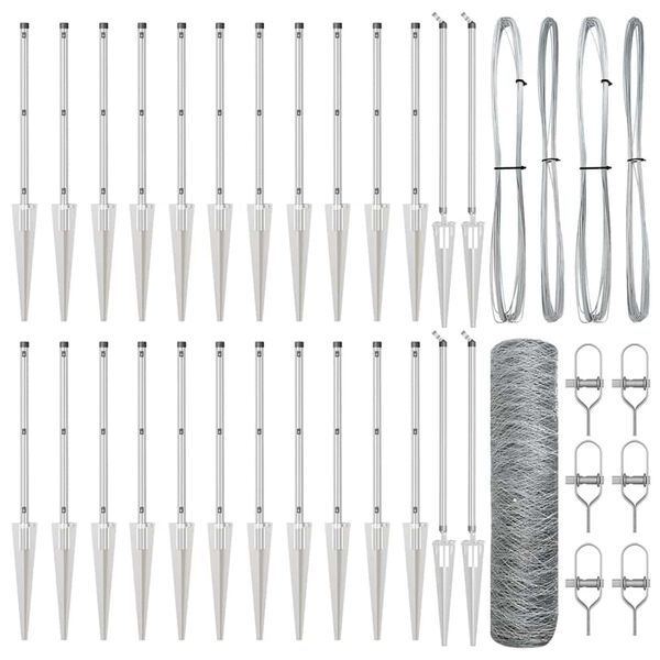 vidaXL Aita paalujen kanssa Hopea 0.5 x 50 m