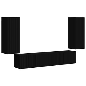 vidaXL TV-sein&auml;kaappi setti 4 pcs Musta Tekninen puu