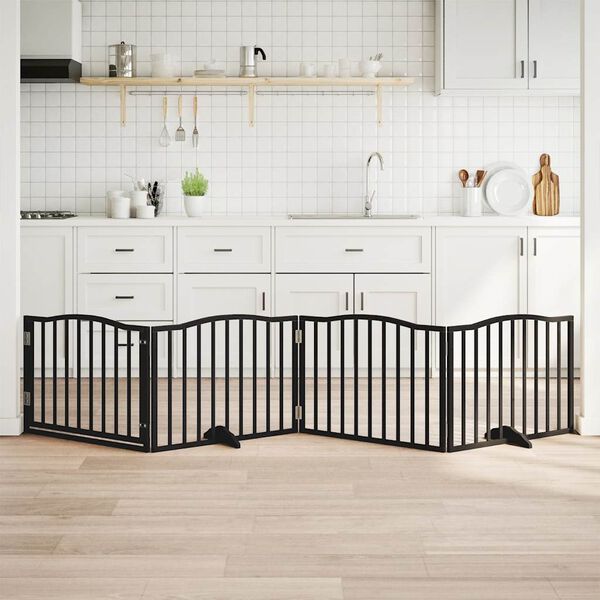 vidaXL Koiraportti ovella, kokoontaitettava, 4 paneelia, musta, 320 cm, poppelipuu