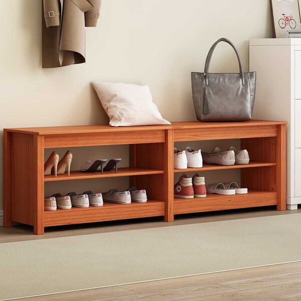 vidaXL Kenkäpenkki hyllyllä Vahanruskea 160 x 36.5 x 50 cm Täysi mänty