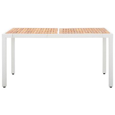 vidaXL Puutarhapöytä valkoinen 150x90x75 cm polyrottinki ja akaasiapuu