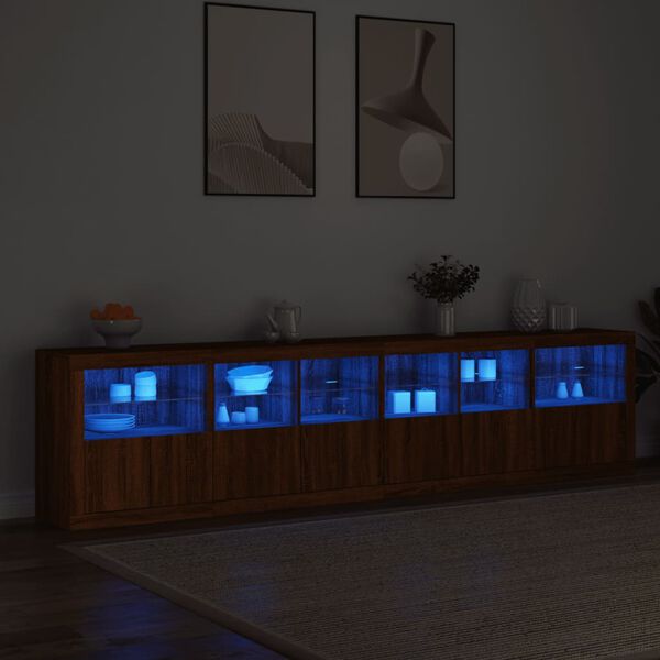 vidaXL Senkki LED-valoilla ruskea tammi 283x37x67 cm