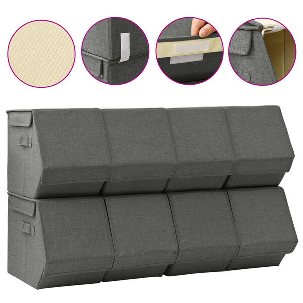 vidaXL Pinottava 8-osainen s&auml;ilytyslaatikkosarja kansilla kangas antr.