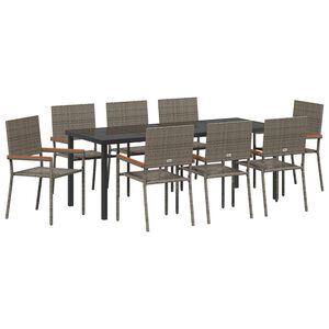 vidaXL Piharuokailu setti tyynyll&auml; 9 pcs Harmaa polyrottinki