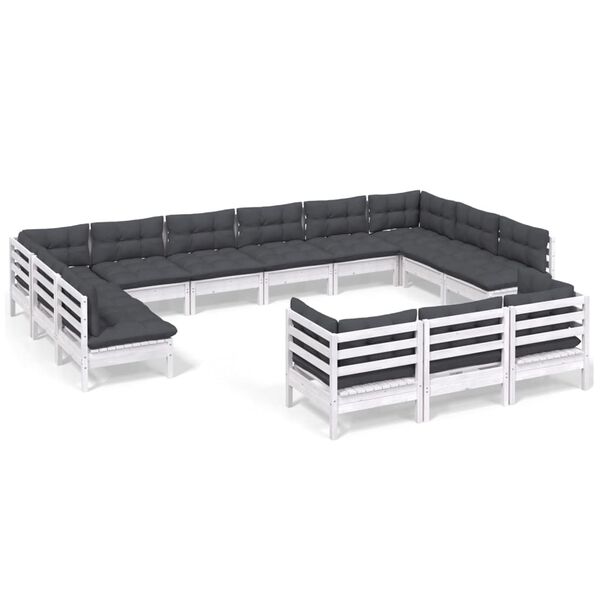 vidaXL 13-osainen Puutarhasohvasarja tyynyillä valkoinen mänty