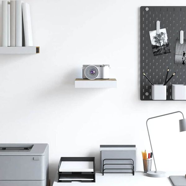 vidaXL Kelluva sein&auml;hylly tammi ja valkoinen 23x23,5x3,8 cm MDF