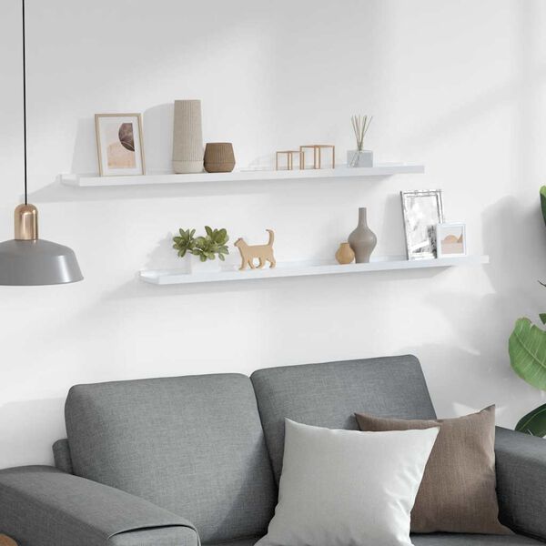 vidaXL Sein&auml;hyllyt 2 kpl korkeakiilto valkoinen 100x9x3 cm