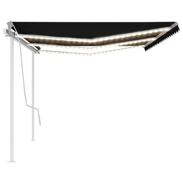 vidaXL K&auml;sin sis&auml;&auml;nkelattava markiisi LEDill&auml; 6x3 m antrasiitti