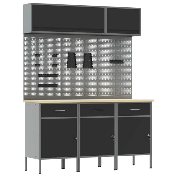 vidaXL Ty&ouml;p&ouml;yt&auml;kaappisarja laatikon kanssa s&auml;ilytystilassa 8 pcs Musta